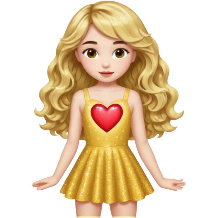 sabrina carpenter in yellow sparkly mini dress with a heart  and wavy long hair with wavy bangs emoji
