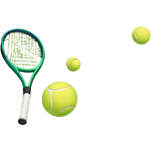 A tennis racket and ball placed on the grass court, with the lines of the court clearly visible in the background. The scene captures the essence of the sport, highlighting the equipment and the vibrant, open atmosphere of a tennis match emoji