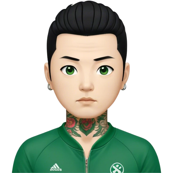 Jang Deok-su , Age: Late 40s
Appearance: A fierce man with tattoos, A large black hair, have a tattoo on his neck.
Outfit: Green player tracksuit emoji