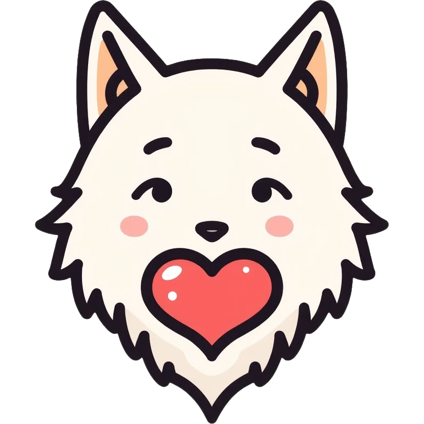 White wolf with heart, romantic emoji