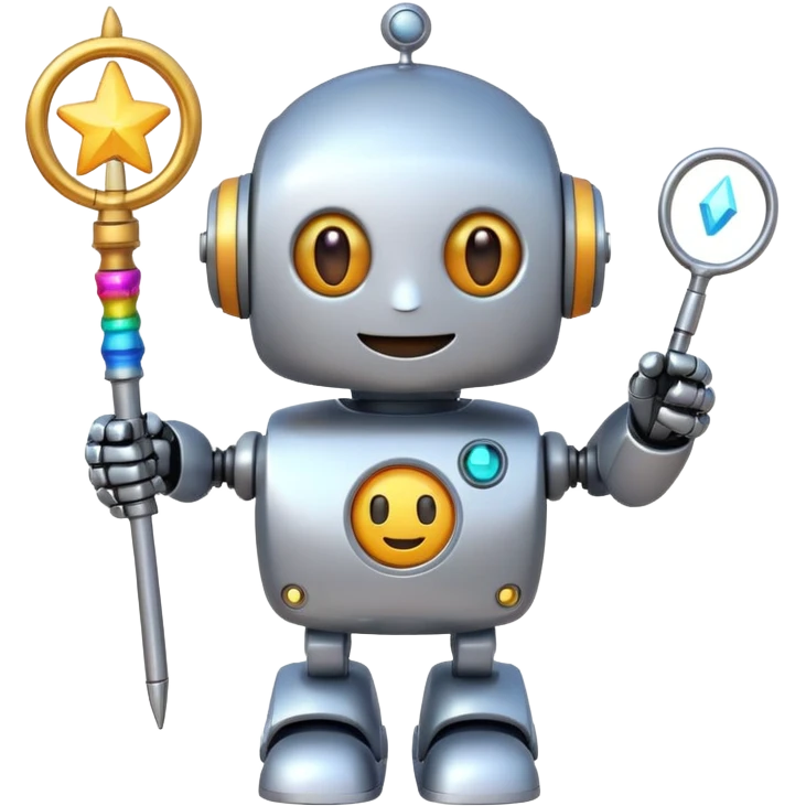 A cute robot is holding a magic wand, magic, emoji emoji
