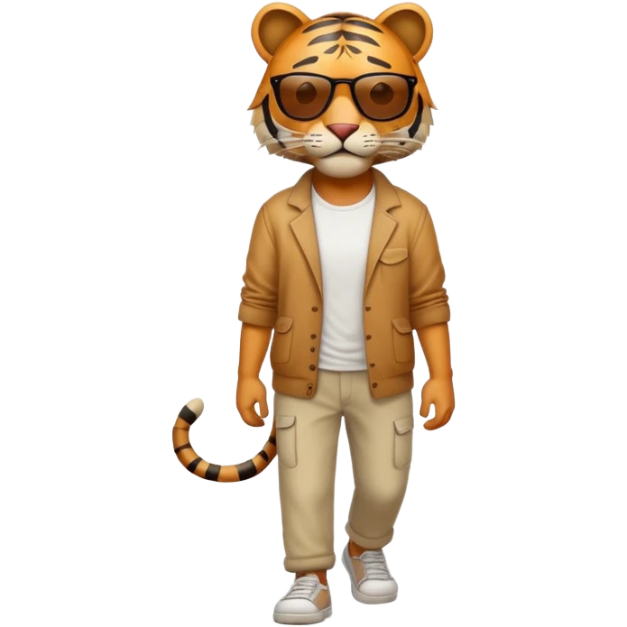 anthropomorphised tiger in casual clothes with sunglasses walking upright, relaxed pose emoji