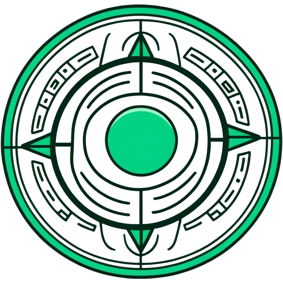 Maya sun symbol - positive news, precise geometric design, ONLY white and deep green colors, no other colors, flat hieroglyphic style, mail theme emoji