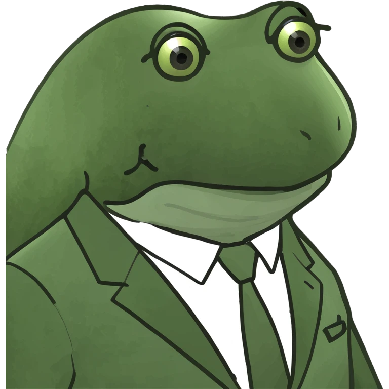 mob boss Italian frog, sitting behind a desk with stacks of cash emoji