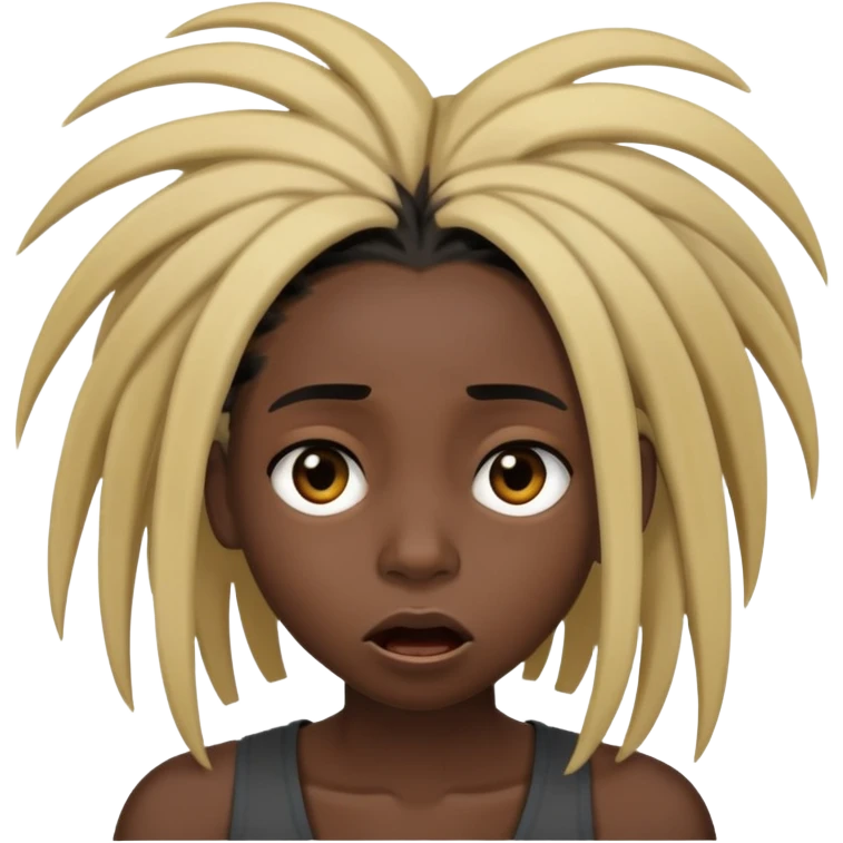 Black Girl with dreds that are black except for the left-front side of her head, she is shocked emoji