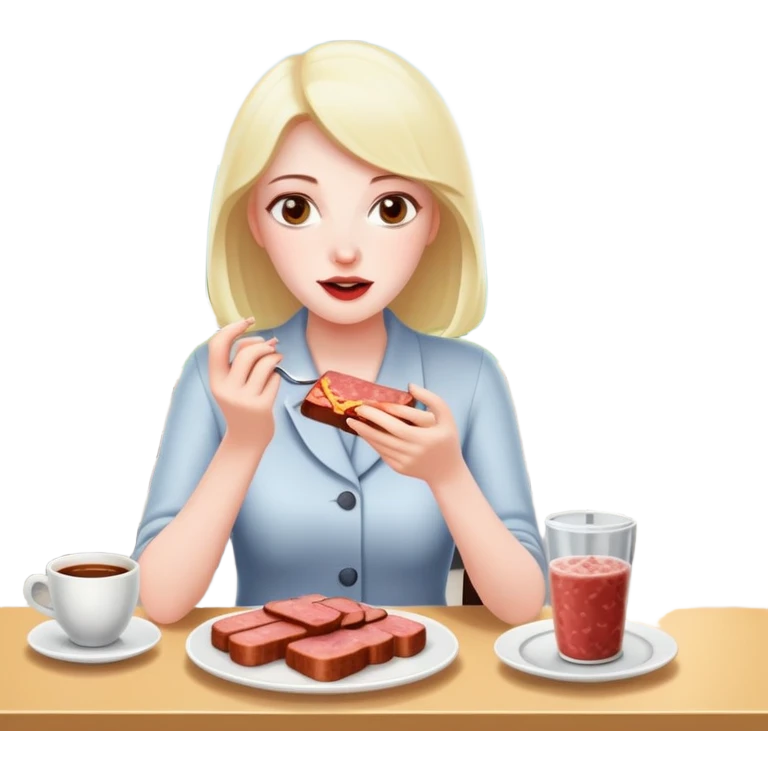  paris women eating SPAM meat at cafe landscape  emoji