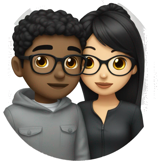 Girl with black hair kissing a boy with glasses and black hair  emoji