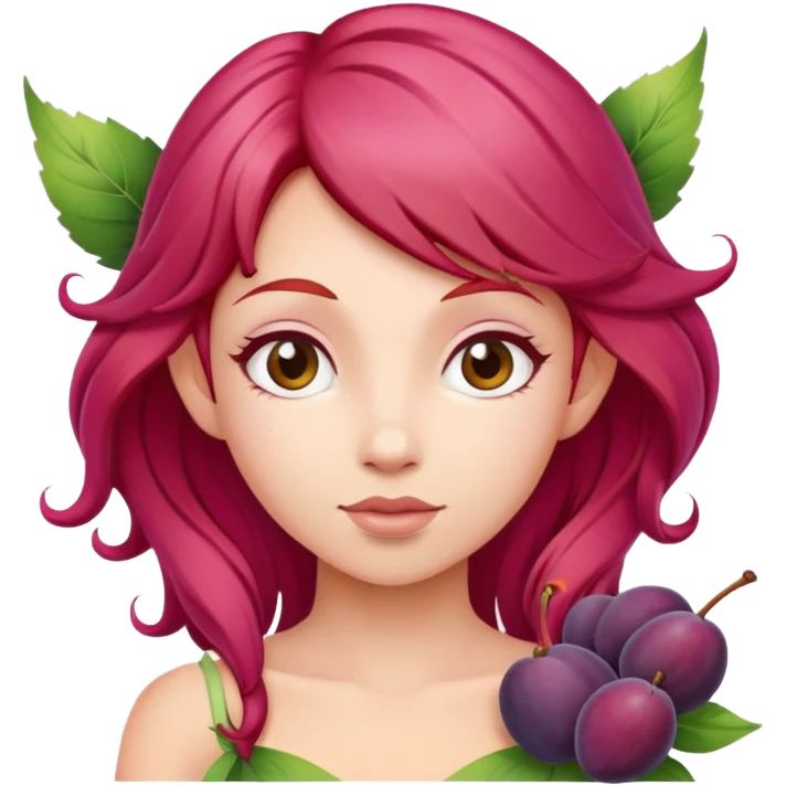 fairy with plums red hair wearing pink emoji