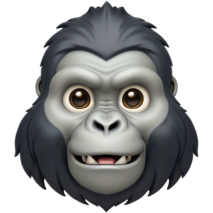 Cinematic Comical mountain Gorilla Portrait Emoji, Head tilted dramatically with an exaggeratedly shocked expression, featuring a stately black and grey mane and wide, comically expressive eyes full of humorous disbelief, Simplified yet hilariously expressive features, highly detailed, glowing with a slightly sassy jungle glow, high shine, dramatic yet playful, stylized with an air of quirky primate attitude, soft glowing outline, capturing the essence of a meme-worthy mountain that appears ready to side-eye its way into viral fame! emoji