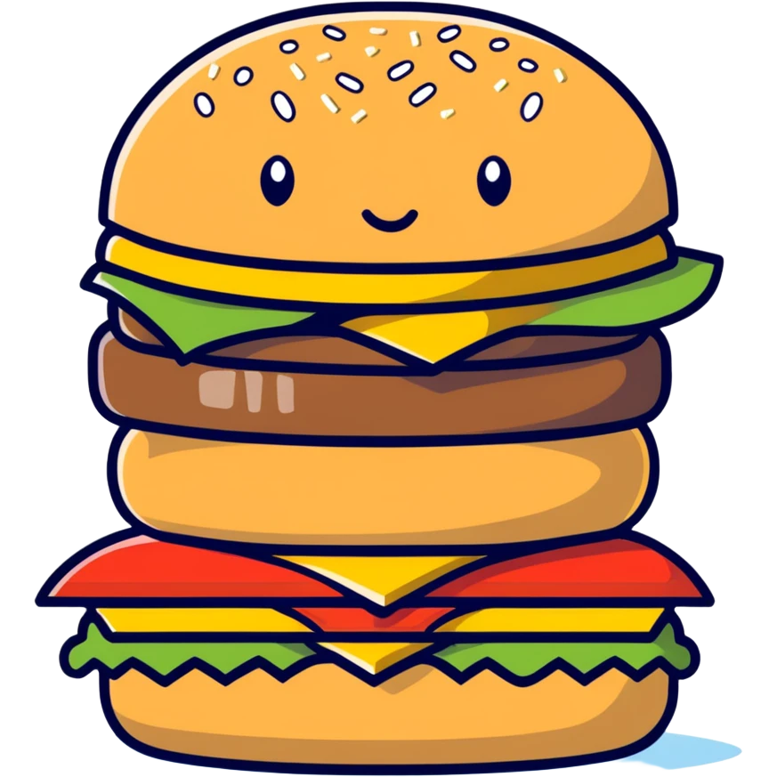 The popular Disney character Stitch sitting and eating a huge McDonalds hamburger emoji