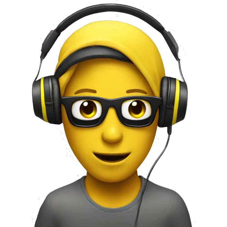 A yellow-skinned emoji listening to music through headphones emoji