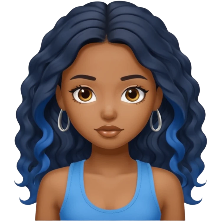 a pretty bratz brown girl with long wavy black hair and a blue tank top on emoji