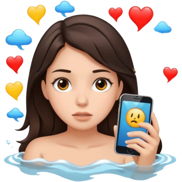 Pretty brunette female drowning in notifications emoji