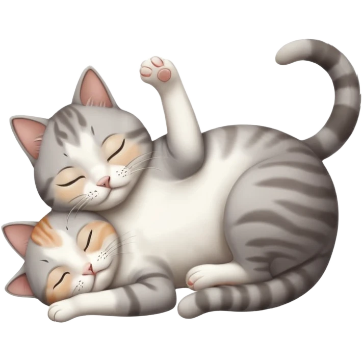 grey and white small cat eyes closed lying down upside down with paws stretched out straight in different directions emoji