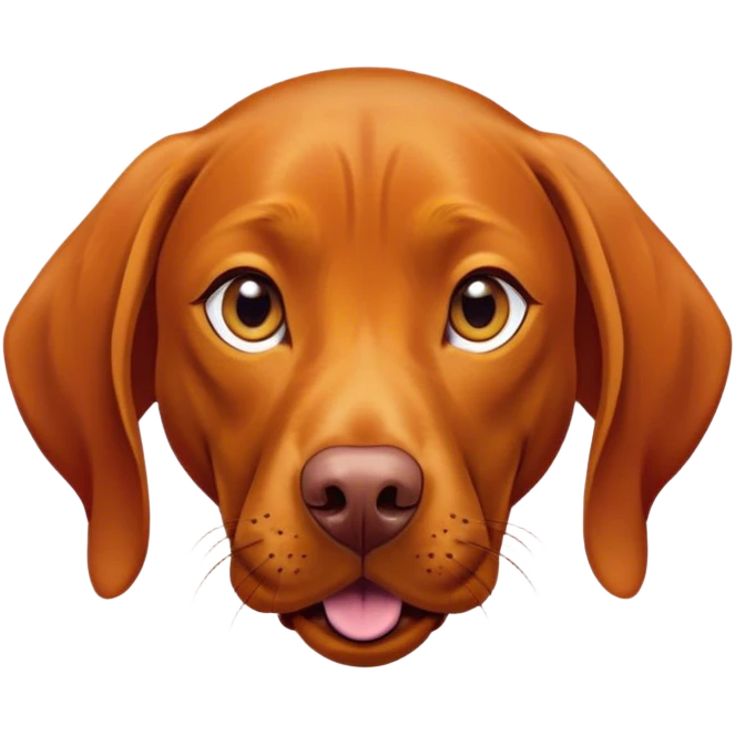 Cinematic Comical Vizsla Portrait Emoji, Head tilted dramatically with an exaggeratedly amused expression, featuring a striking rust and gold Fur with bold accents, wide, expressive amber eyes filled with playful disbelief, Simplified yet hilariously expressive features, highly detailed, glowing with a slightly sassy glow, high shine, dramatic yet playful, stylized with an air of cheeky mischief, bright and endearing, soft glowing outline, capturing the essence of a spirited and over-the-top companion, so meme-worthy it feels like it could side-eye its way into internet fame instantly! emoji