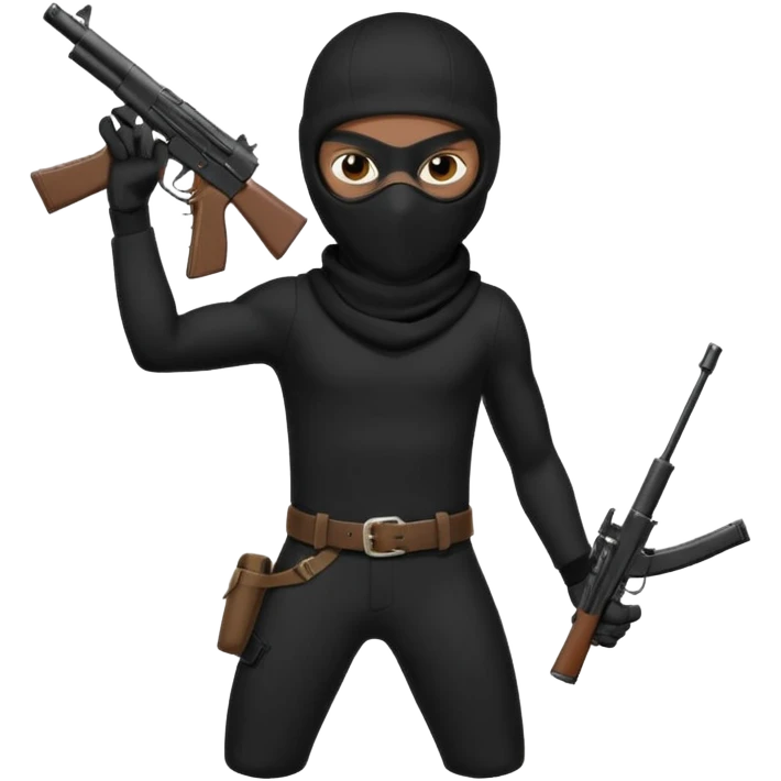 A young African male wearing a ski mask in full black clothing, holding a micro Draco gun in the air carelessly emoji