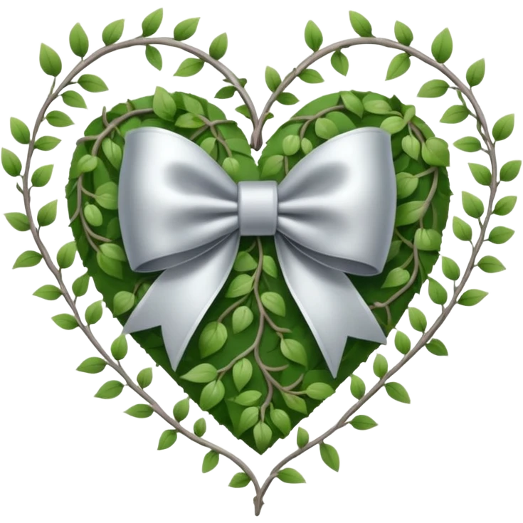 nature-inspired heart with a silver bow and heart pattern on the bow emoji