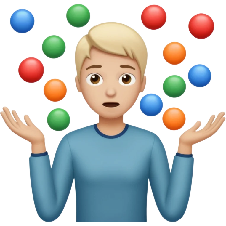 an emoji that depicts a product manager juggling work while mildly panicked and gender neutral emoji