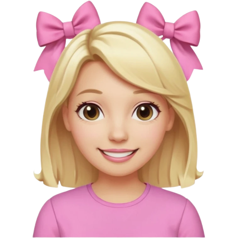 A mom with blonde hair and pink shirt coquett aesthetic style like bows and pink emoji