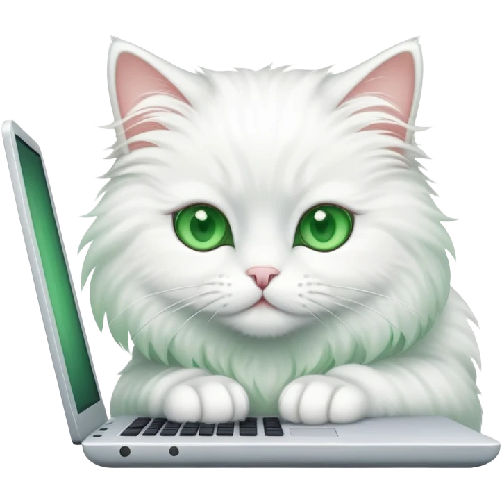 White cat working on computer emoji
