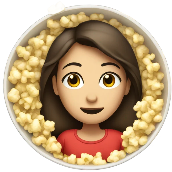 Brunette female lying entirely in bowl of popcorn emoji