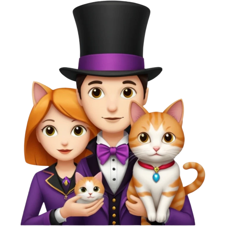 magician couple and their pet cat emoji