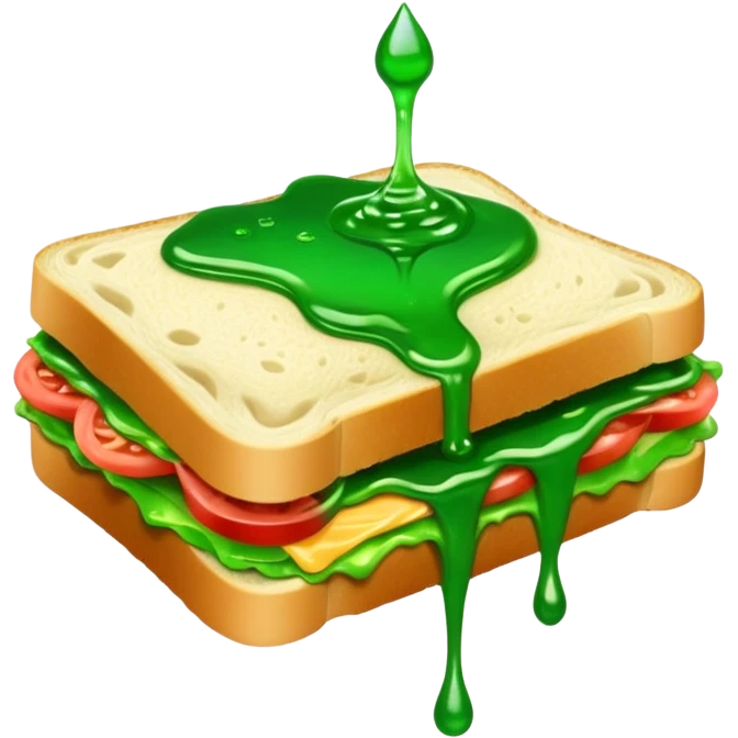 A sandwich with green goop syrup on top emoji