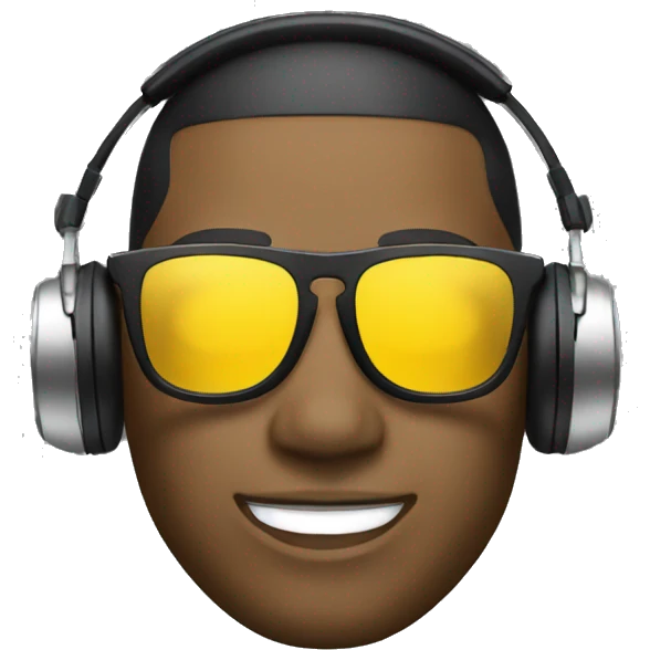 DJ with Yellow Pullover, smile headphones and withe glasses emoji