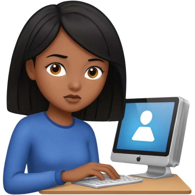black hair girl with a computer emoji