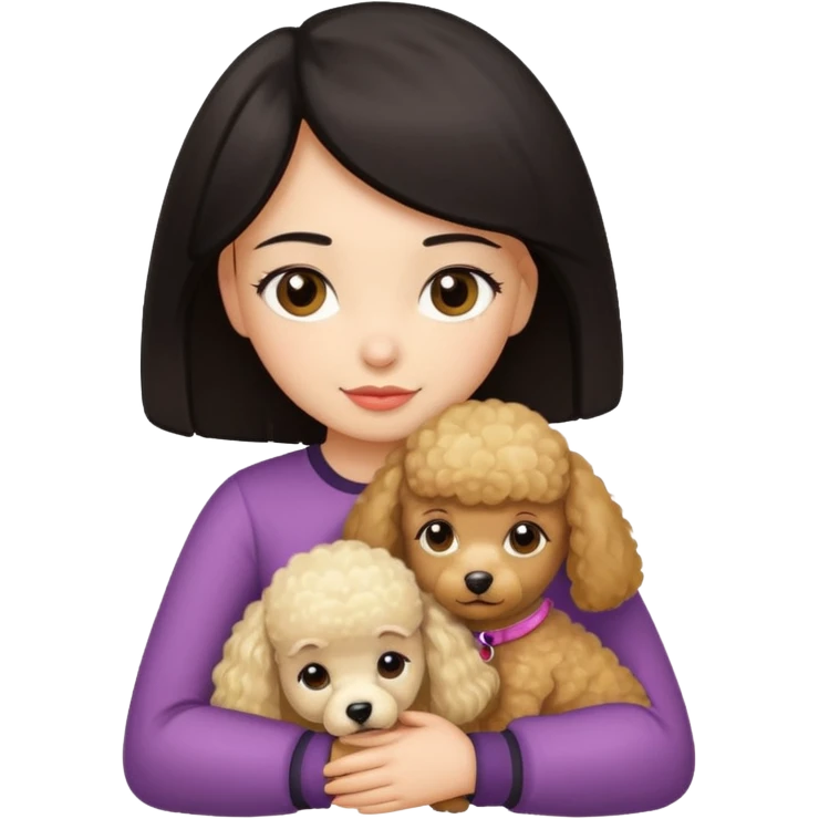 Ludo (ragazza mora capelli lisci) che abbraccia il suo cane leone (un barboncino biondo) emoji