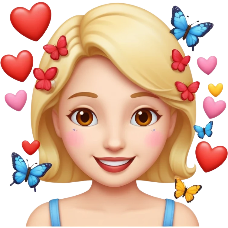 A happy feminine emoji with love and butterflies around her  emoji