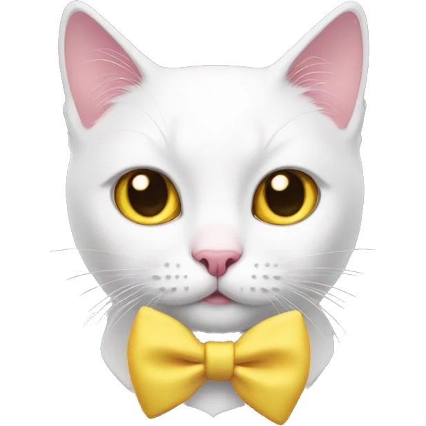 white cat with pink bow and a yellow nose emoji