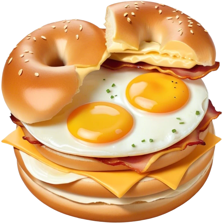 Bacon, egg, and cheese on a bagel in in a bag with a bite take it out emoji