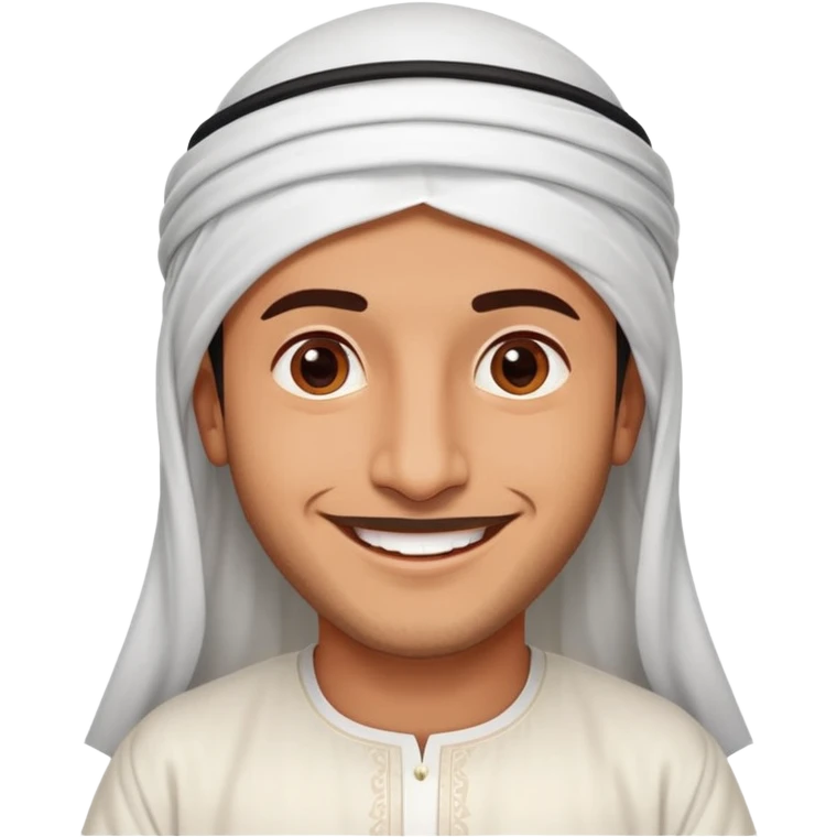Emirati man with a big smile, traditional Emirati attire, cheerful emoji