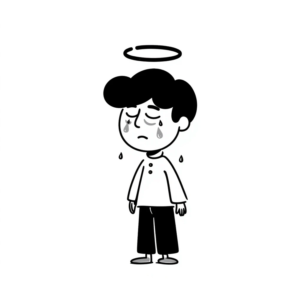 person with a halo, tears streaming down their face emoji