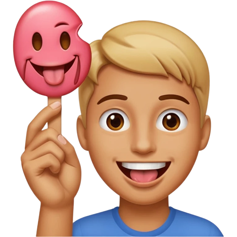 Happy face with tongue out with a 6 in one hand and 7 in the other emoji