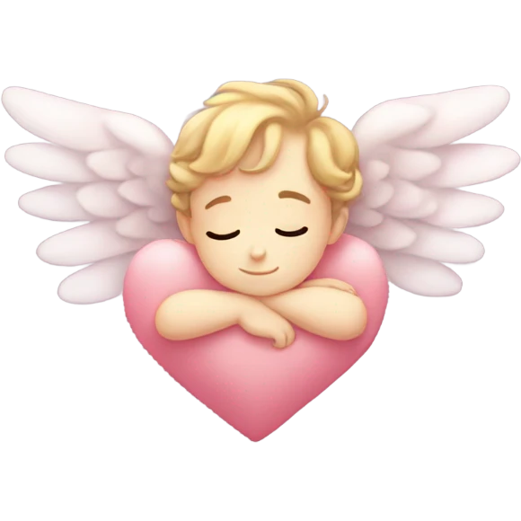 Realistic Photo of pale cupid asleep on a big cushioned heart emoji