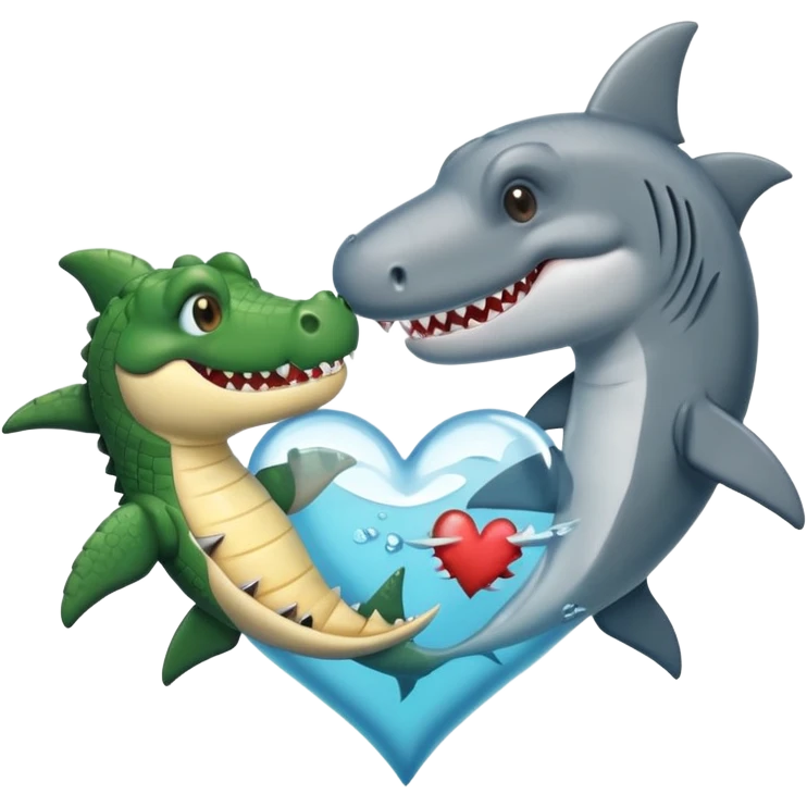 A cute crocodile and a cure shark in a heart emoji
