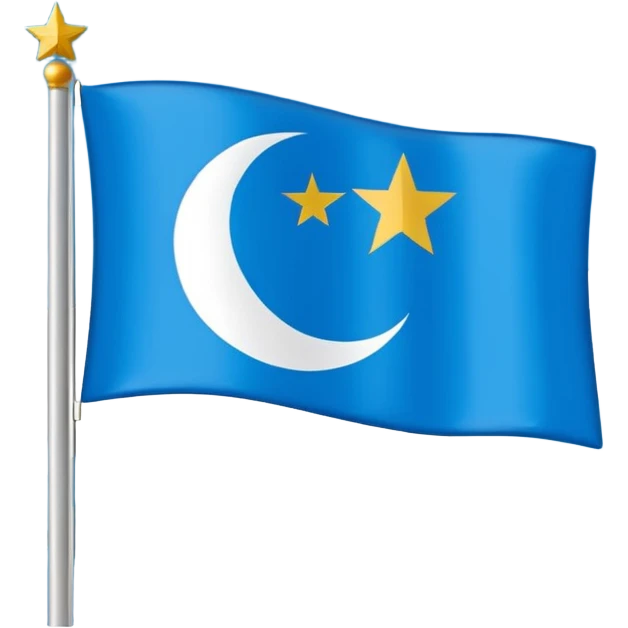 Emoji-style East Turkistan flag, bright sky-blue background, small white crescent and star in top-left corner, simple and flat, like a tiny icon.”
 emoji