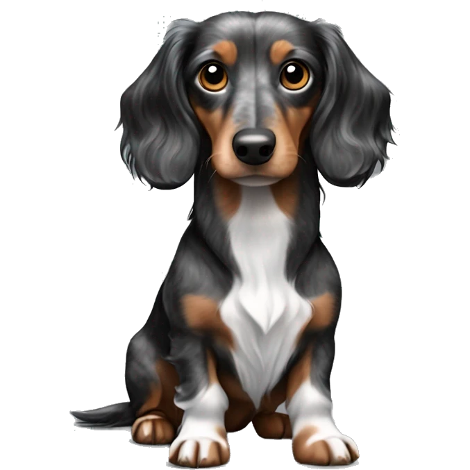 Black, gray, & brown Merle long haired Dachshund full body emoji