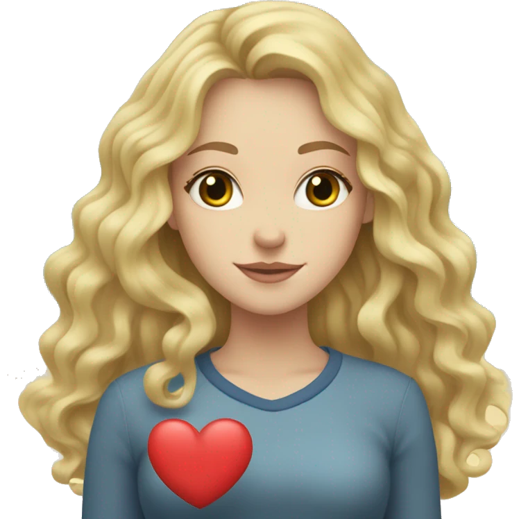 white girl with blonde wavy hair holds a heart, inside of heart you see many sea waves  emoji