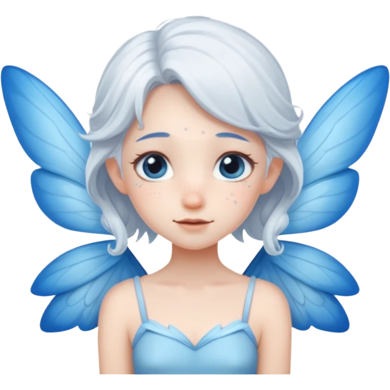A shy white hair fairy with soft blue wings emoji
