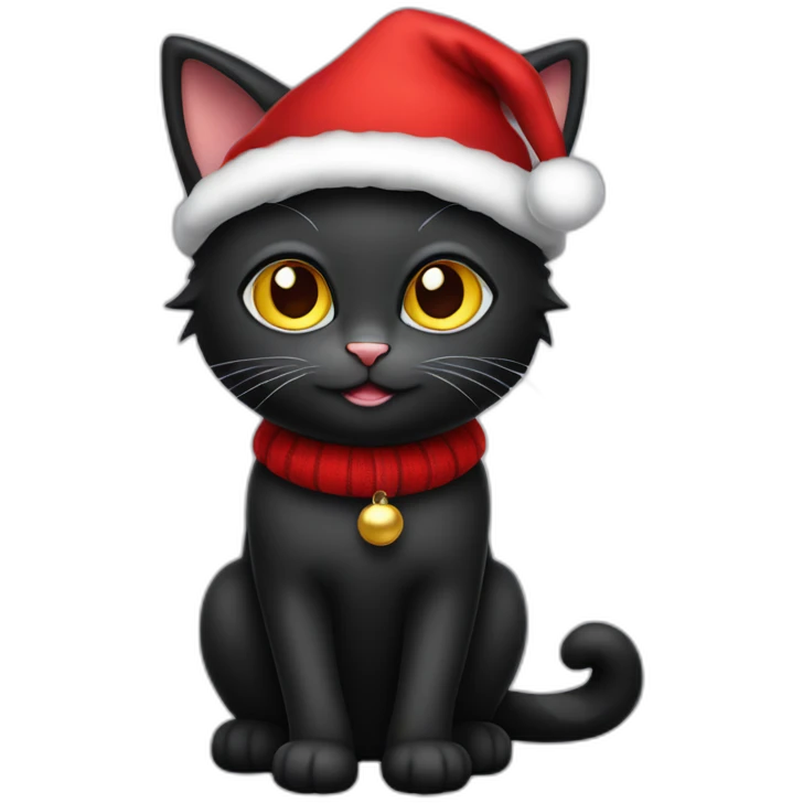 christmas black kitty in red hat full body emoji