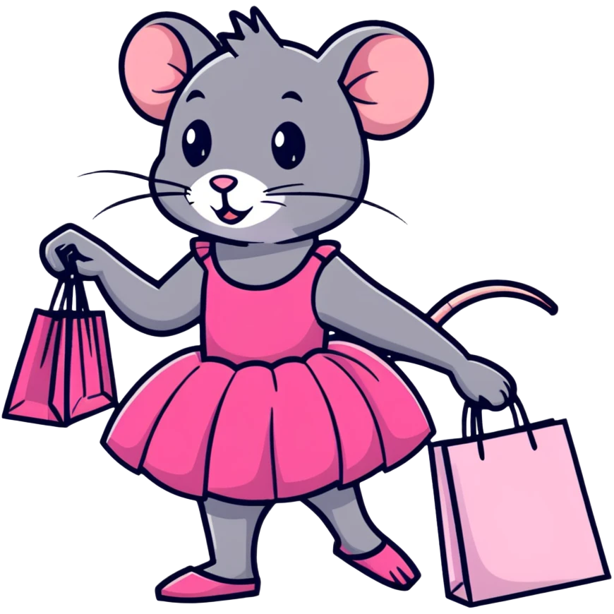 rat with a pink dress and tutu holding a Sephora shopping bag emoji
