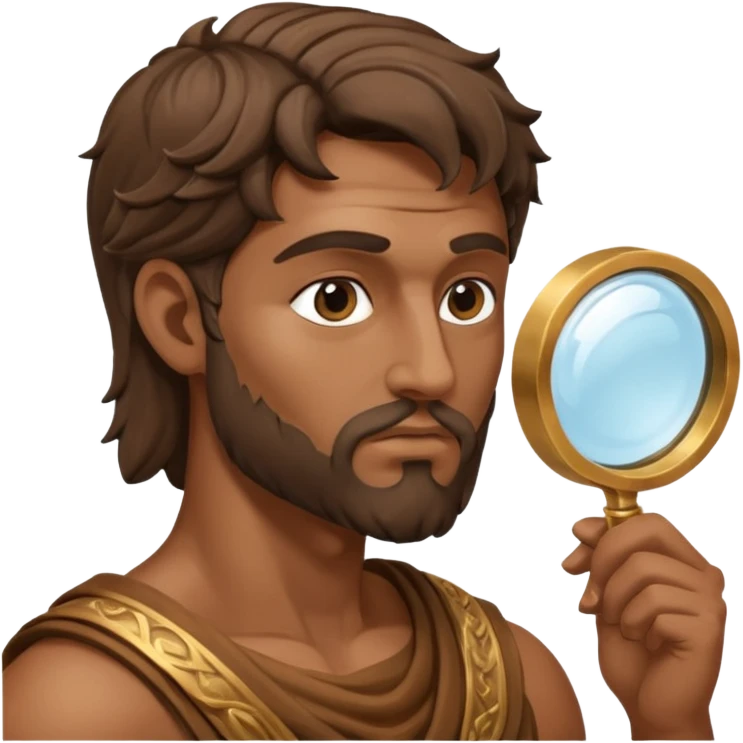 Dios griego de perfil mirando con una lupa de emoji