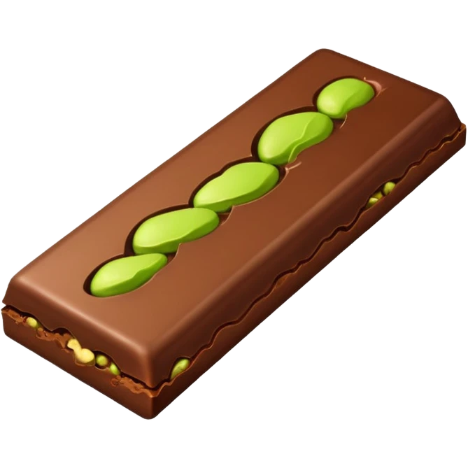 a half-eaten chocolate bar. chocolate filling - pistachio paste green emoji