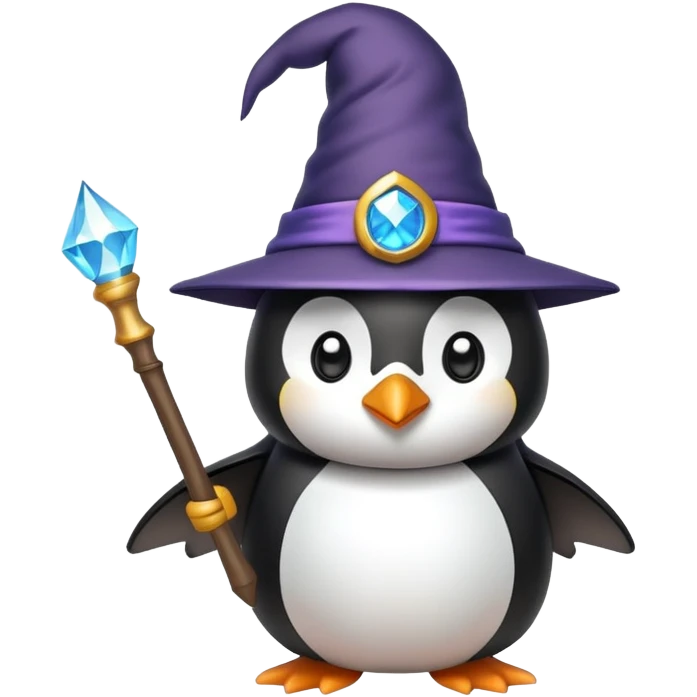 penguin wizard with magic wand and wizard hat emoji