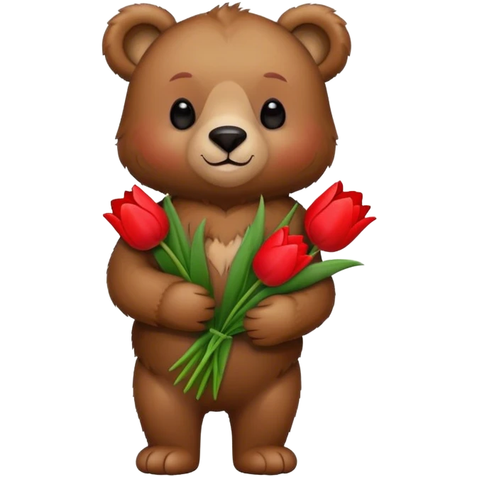 Bear holding a red tulip bouquet emoji