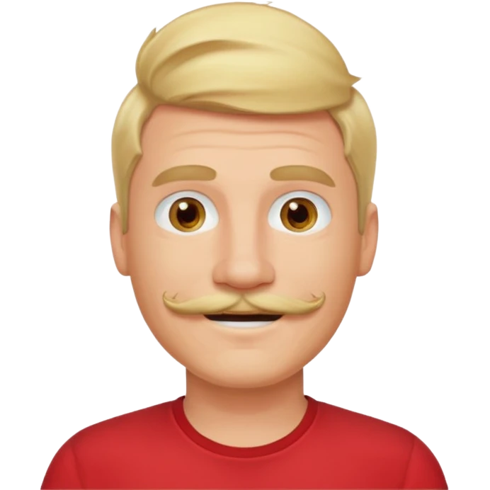 blond hair man smile warmly with mustache red shirt emoji