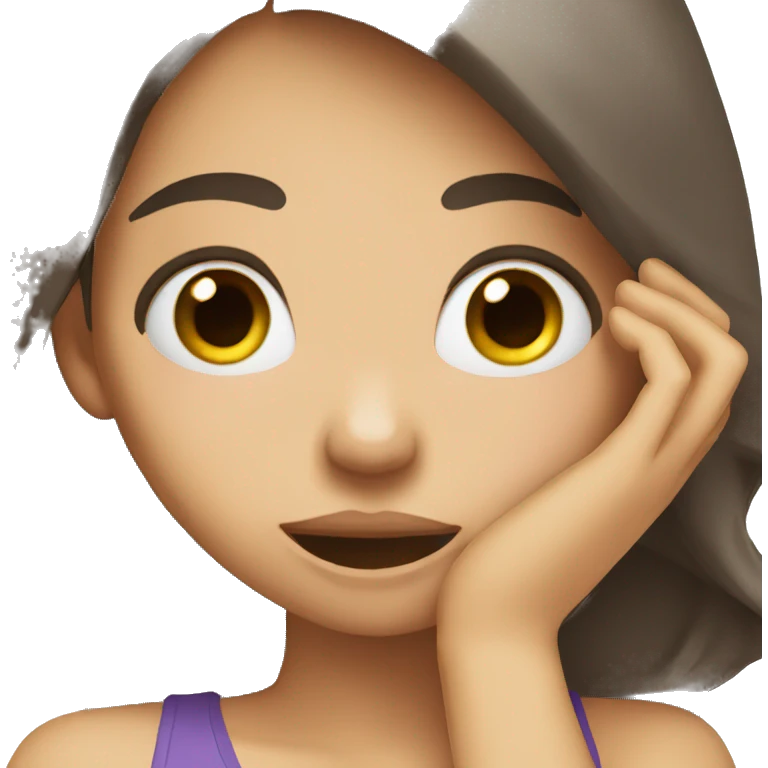 brunette girl blushing covering face emoji